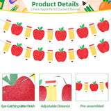 2-Pack Apple Pencil Garland Banner Pre-Strung Glitter Classroom and School Decor
