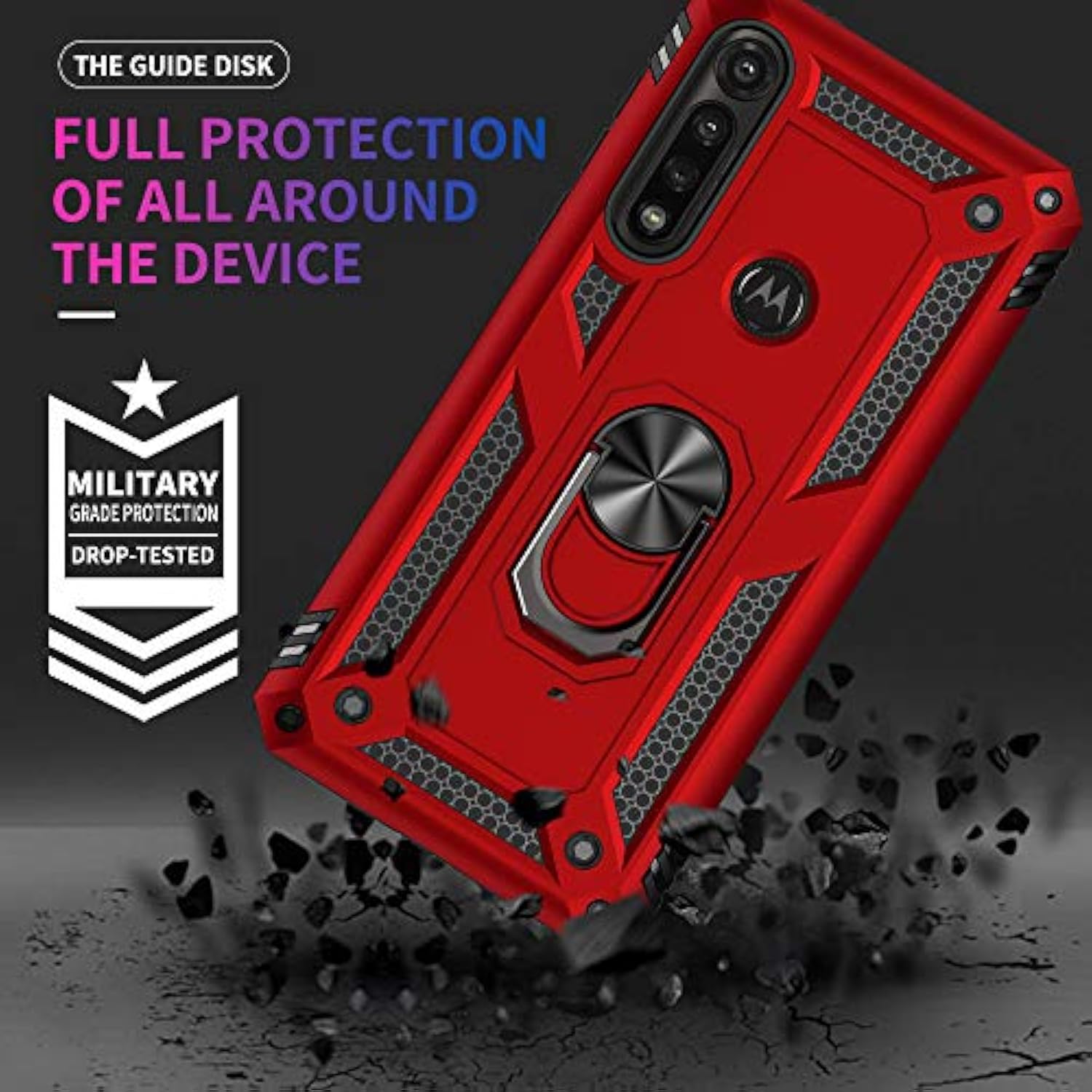 For Moto G Power 2020 Case, Motorola G Power 2020 Case With Screen Protector, Military Grade Protective Cases With Ring For Moto G Power 2020 (Red)