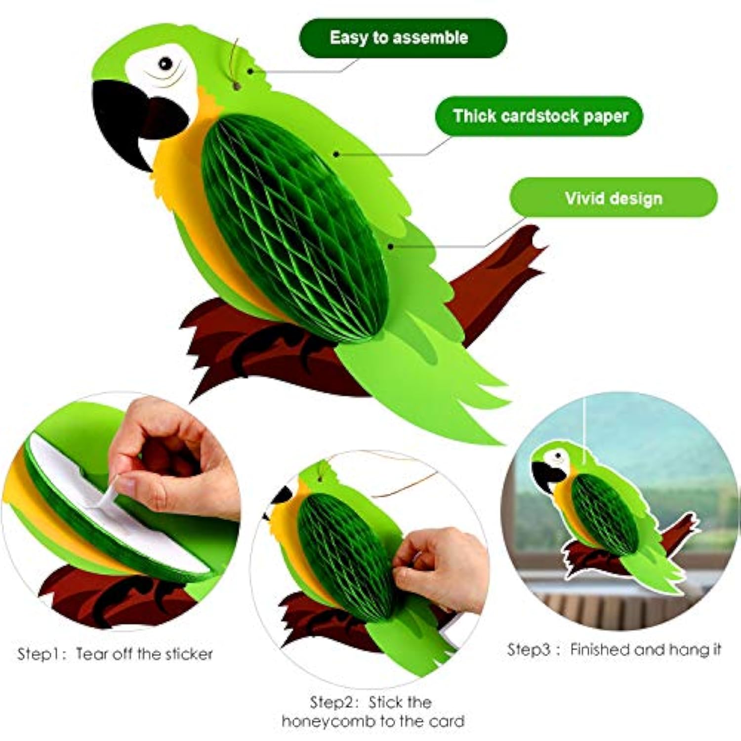 10 Pieces Tropical Birds Honeycomb Paper Cutouts, Parrot Honeycomb, Hawaiian Summer Beach Luau Party Hanging Decorations For Tiki Bar Home Classroom Supplies