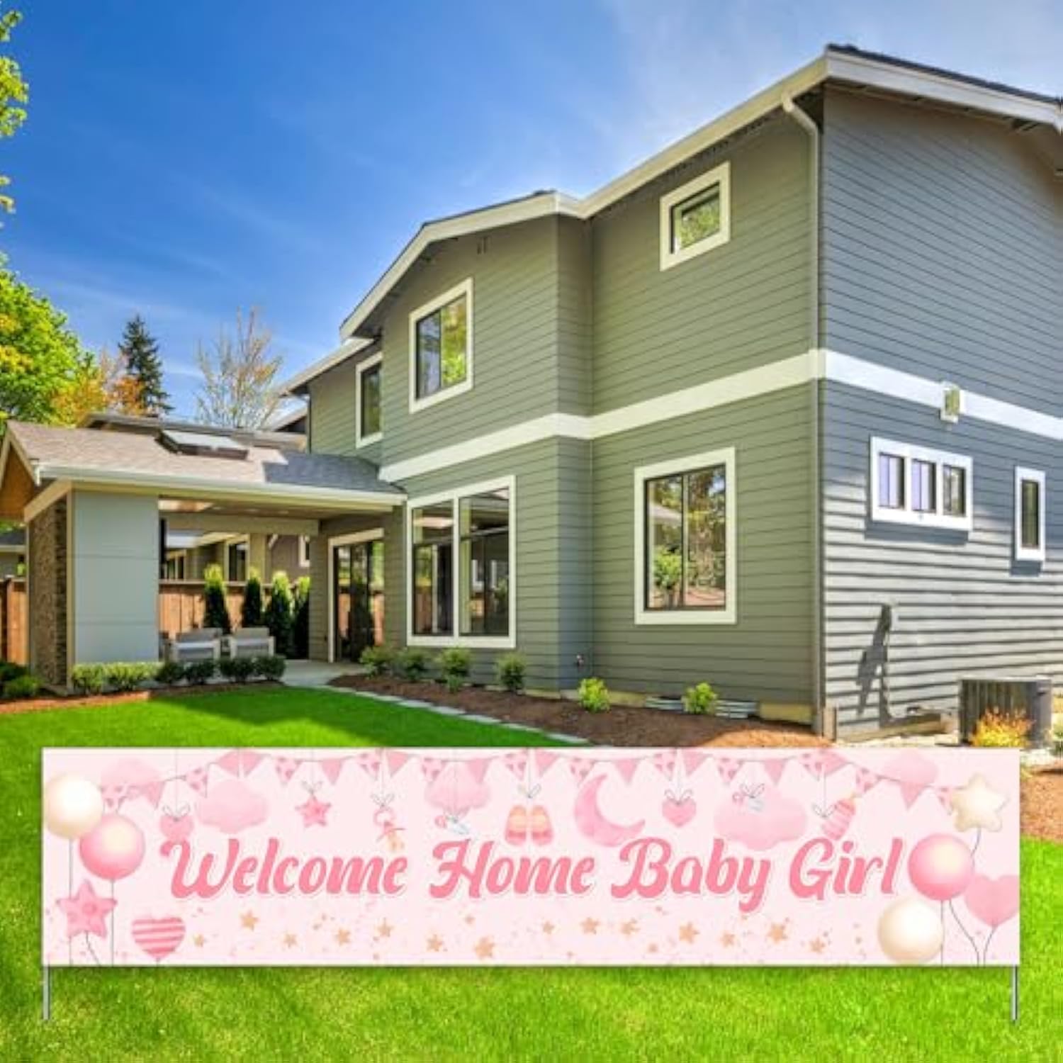 Welcome Home Baby Girl Yard Banner, Girls Baby Shower Decorations Banner, Large Fabric Gender Reveal Yard Sign, Newborn Party Decoration Supplies For Girls