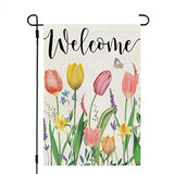 Spring Garden Flag Floral 12X18 Inch Double Sided For Outside Tulips Welcome Burlap Small Yard Holiday Decoration