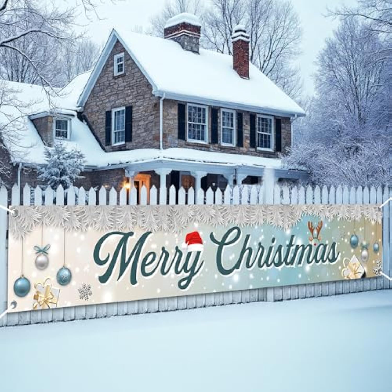 Merry Christmas Yard Banner - Large, 120X20 Inch | Outdoor Christmas Banner For Party Decorations