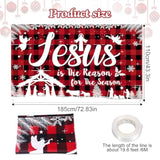 Christmas Jesus Religious Banner Xmas Holy Night Backdrop Jesus Is The Reason For The Season Red Buffalo Plaid Banner For Winter Holiday Xmas Religion Party Outdoor Decors,72.8 * 43.3 Inch