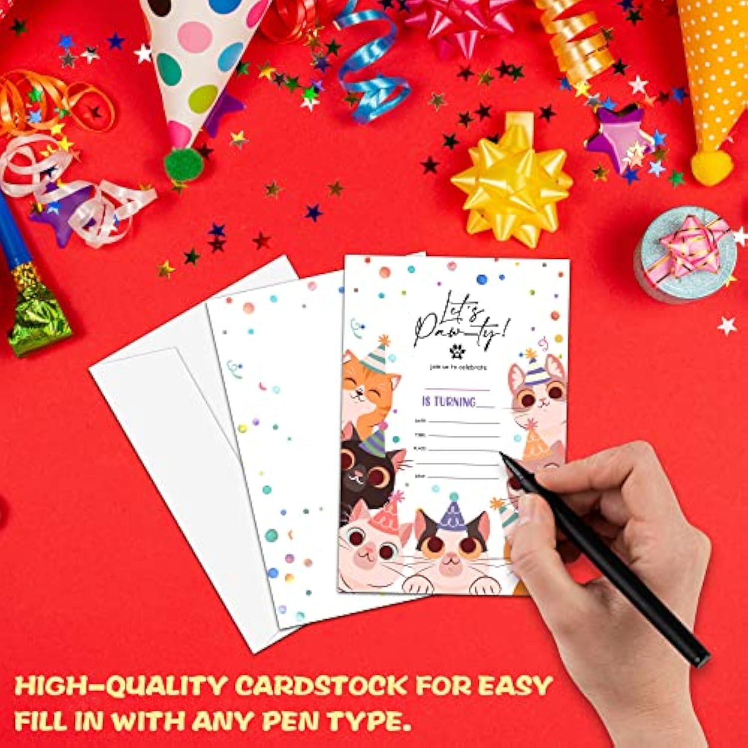Cute Kitten Birthday Party Invitation, Let'S Paw-Ty Kitty Cats Fill-In Invites For Adults Women & Men, 20 Invitations With Envelopes(4" X 6")?Party Favors Decorations And Supplies-01