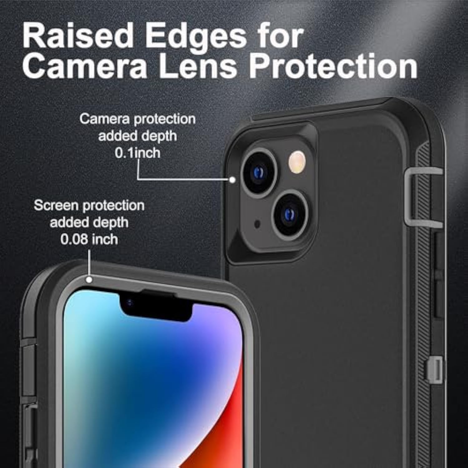 Iphone 13/14 Military Grade Case, 3 In 1 Heavy Duty Shockproof/Drop Proof/Dust Proof With 2Pcs Tempered Glass Screen Protector (Black/Grey)