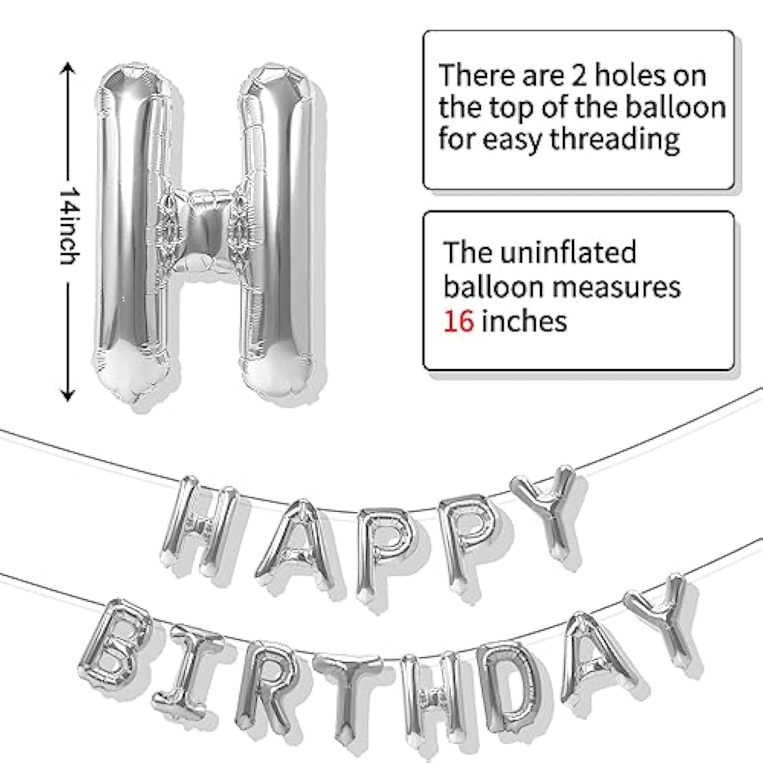 Happy Birthday Balloons Banner - 16 Inch Mylar Foil Balloon Letters & Reusable Silver Balloons Kit - Birthday Decorations & Party Favor Supplies