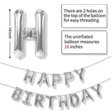 Happy Birthday Balloons Banner - 16 Inch Mylar Foil Balloon Letters & Reusable Silver Balloons Kit - Birthday Decorations & Party Favor Supplies