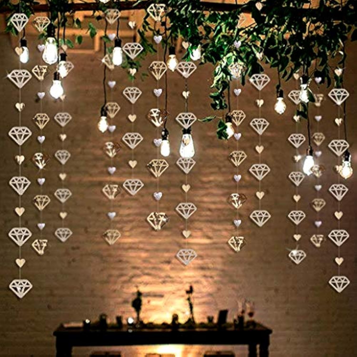 52 Ft Champagne Gold Heart Garland Hanging Paper Diamond Heart Streame