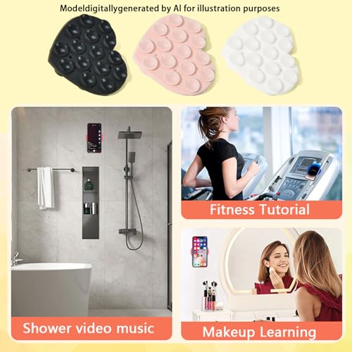 Heart-Shaped Silicone Phone Sticky Grip - Adhesive Back Phone Holder for iPhone & Android, Selfie Mirror Mount with Strong Suction Cup, Hands-Free
