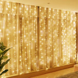 300 LED warm white fairy curtain lights 9.8x9.8ft USB with remote for parties