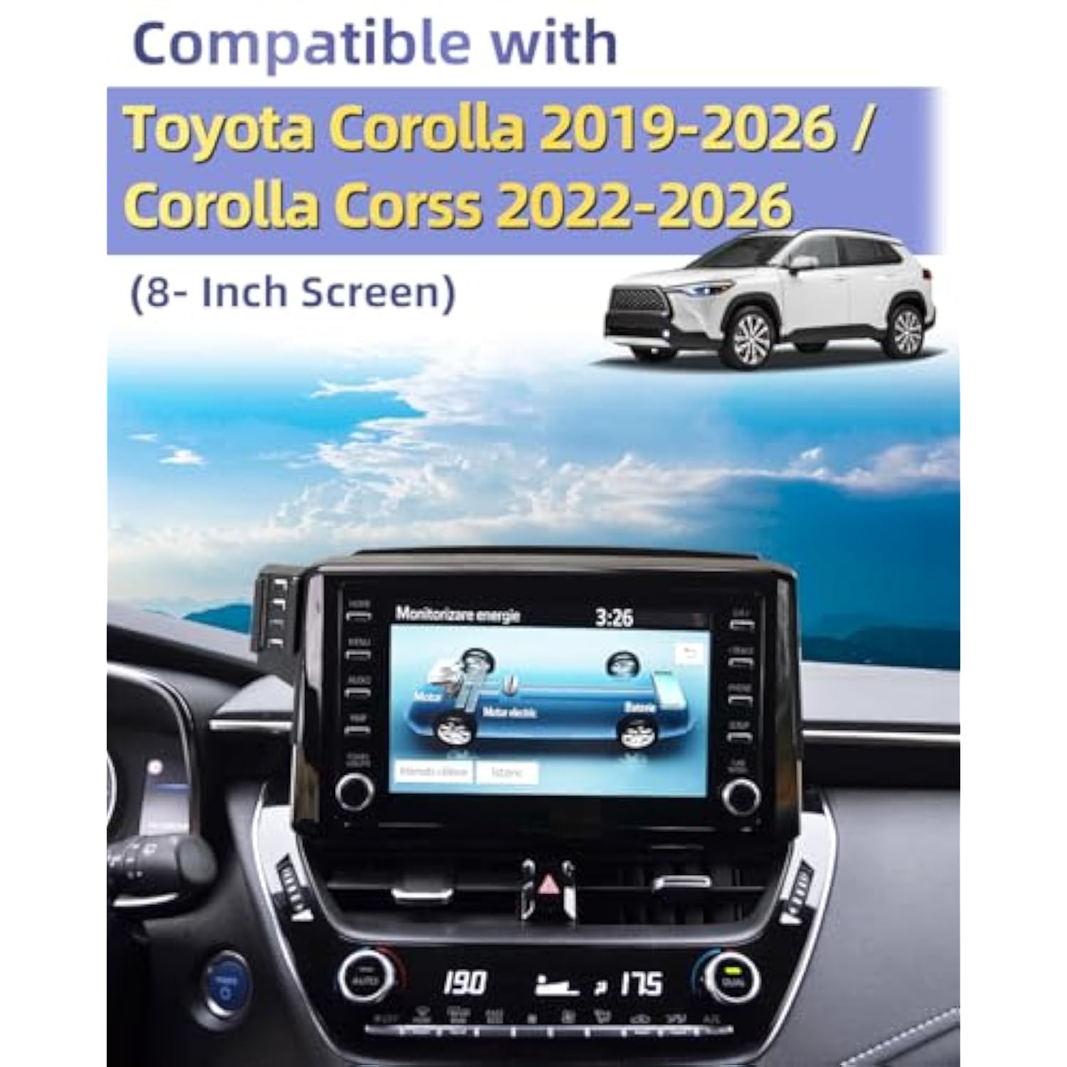 Car Phone Mount For Toyota Corolla 2019 2020 2021-2024 2025/Corolla Cross 2022 2023 2024 2025 Accessories 8-Inch Screen Magnetic 15W Fast Wireless Charger Cell Phone Holder Not Affect Air Vent