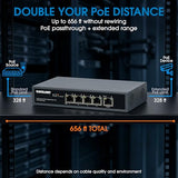 Intellinet Poe-Powered 5 Port Gigabit Switch With Poe Passthrough One Ieee 802.3Bt Poe++ Pd Port, Five Poe+ Ports - 65W Power Budget - Fanless Silent - 3 Yr Mfg - 561808