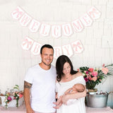 Welcome Baby Party Decorations - Pink Bow Banner for Girls' Gender Reveal & Baby Shower