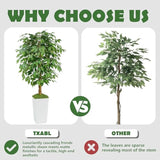 Artificial Ficus Tree 5Ft Faux Floor Tree With Planter Uv Resistant Potted Fake Silk Plant, Real Wood Trunk-Indoor Outdoor Lifelike Fake Ficus Tree For Home, Living Room Bedroom Topiary Tree