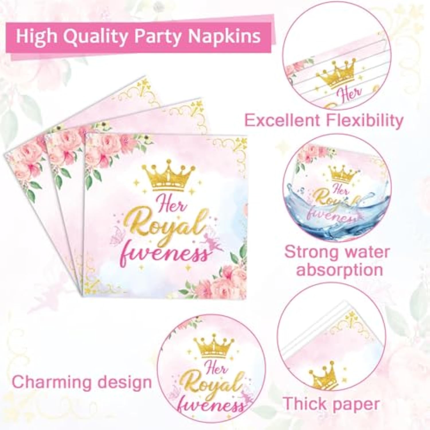 96Pcs Princess 5Th Birthday Plates And Napkins Her Royal Fiveness Decorations Princess Party Dessert Plates Rainbow Castle Tableware For 24 Guests 5Th Theme Girl Baby Shower Party Supplies
