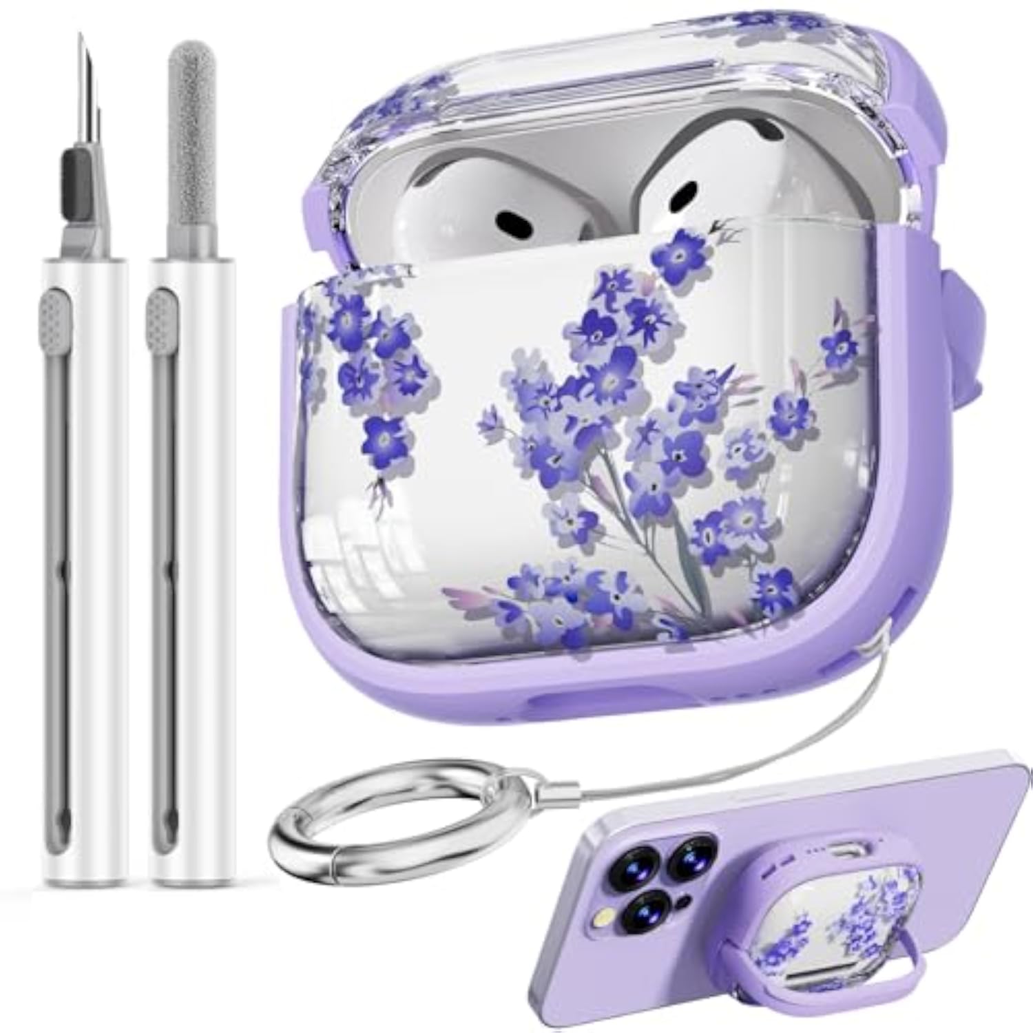 AirPods 4 Case Cover 2024 with Lock-Purple Bell Flower Design