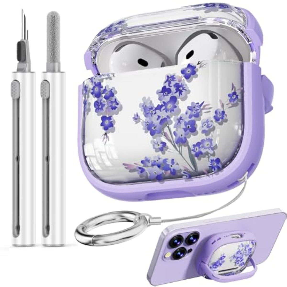 AirPods 4 Case Cover 2024 with Lock-Purple Bell Flower Design