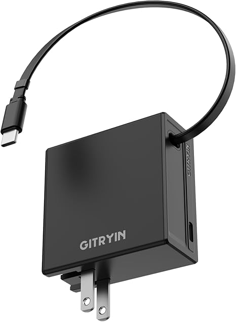 65W USB C Wall Charger with Retractable Cable Foldable Fast Charging Block