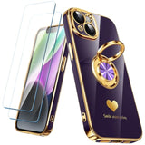 iPhone 14 Case with 2 Screen Protectors 360° Ring Holder Purple