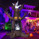 9 FT Halloween Inflatable Animated Dead Tree Outdoor Decorations Blow Up Yard Scary Tree And White Ghost With Built-In LEDs For Outdoor Garden Lawn Party Decor