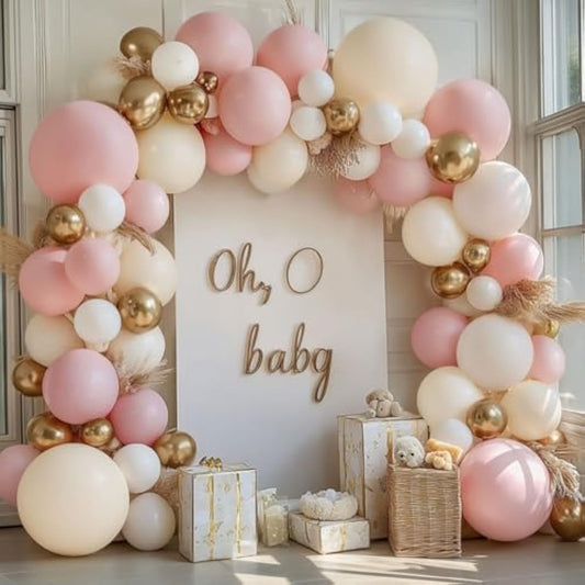 Pink Beige Balloon Garland Arch Kit,Pastel Pink Beige Nude White Champagne Gold Balloon Garland Kit For Girls Women Birthday Baby Bridal Shower Engagement Wedding Party Decorations