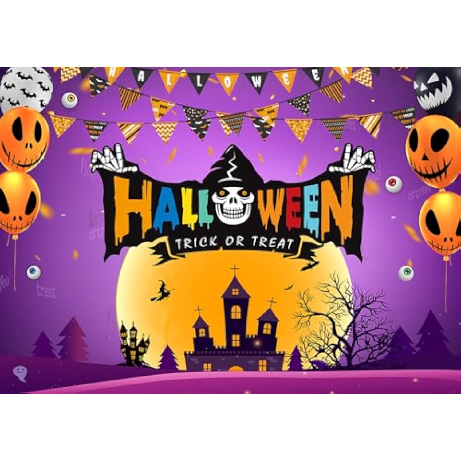 7x5ft Halloween Trick or Treat Backdrop Spooky Castle Pumpkin Ghost Photo Decor