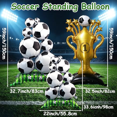 Football Themed Balloon Set, 2pcs Soccer Balloons with Green Field Base,1pcs Soccer Trophy Balloon for Football Birthday Sports Themed Party Decoration Supplies,2026 World Cup Decor