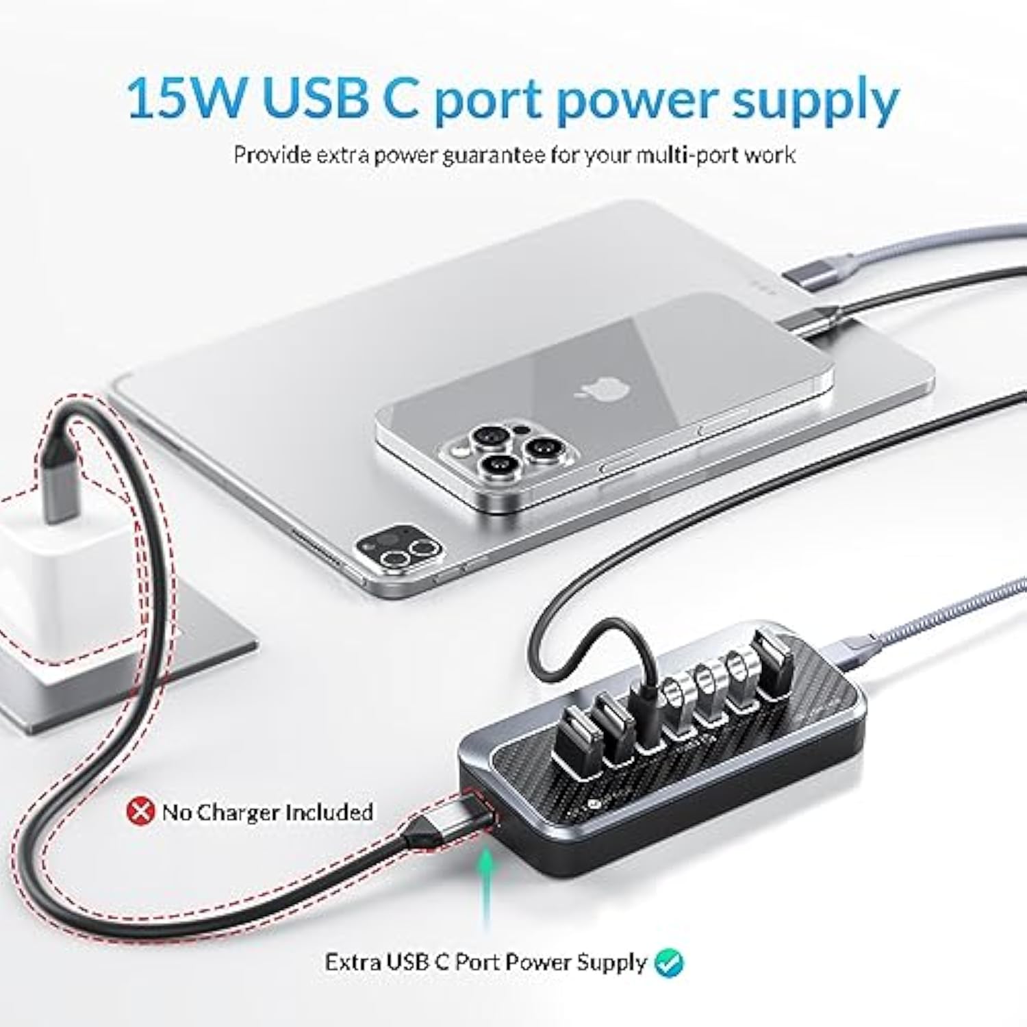 Usb Hub For Laptop, Usb Splitter With 7 Port Usb 3.2 10Gbps Transfer, Usb Port