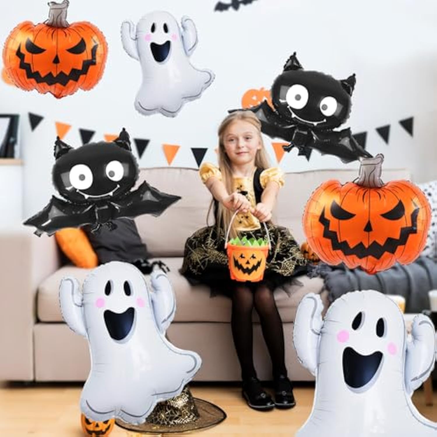 7pcs Halloween Foil Balloons White Ghost Orange Pumpkin Bat Party Decorations Supplies