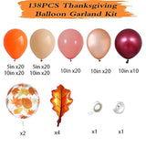 138PCS Fall Balloon Arch Kit with Orange Blush Burgundy Balloons for Thanksgiving