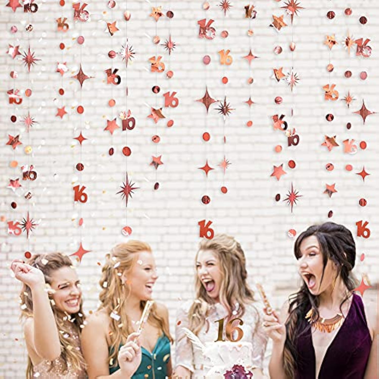 Rose Gold #16 Garland Kit Circle Dot & Star Streamers for Sweet Sixteen & Wedding