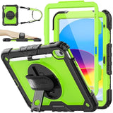 11th/10th Generation iPad (A16) 11''/10.9'' Full-Body Drop Protection Case with Screen Protector & 360° Rotate Hand Strap/Stand, Green and Black