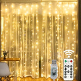 Window Curtain String Lights, 300 Led 8 Lighting Modes Fairy Copper Light With Remote, Usb Powered For Christmas Party W