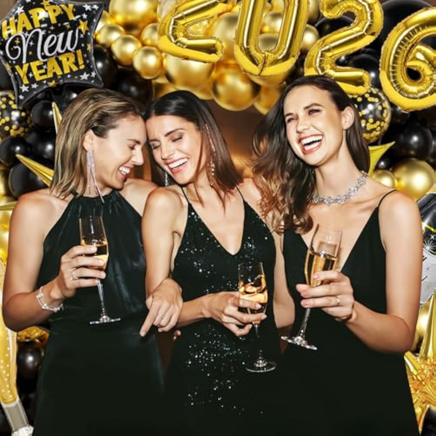 New Year 2026 Party Decorations Glasses Hats Balloons Banner Fringe Backdrop