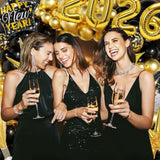 New Year 2026 Party Decorations Glasses Hats Balloons Banner Fringe Backdrop
