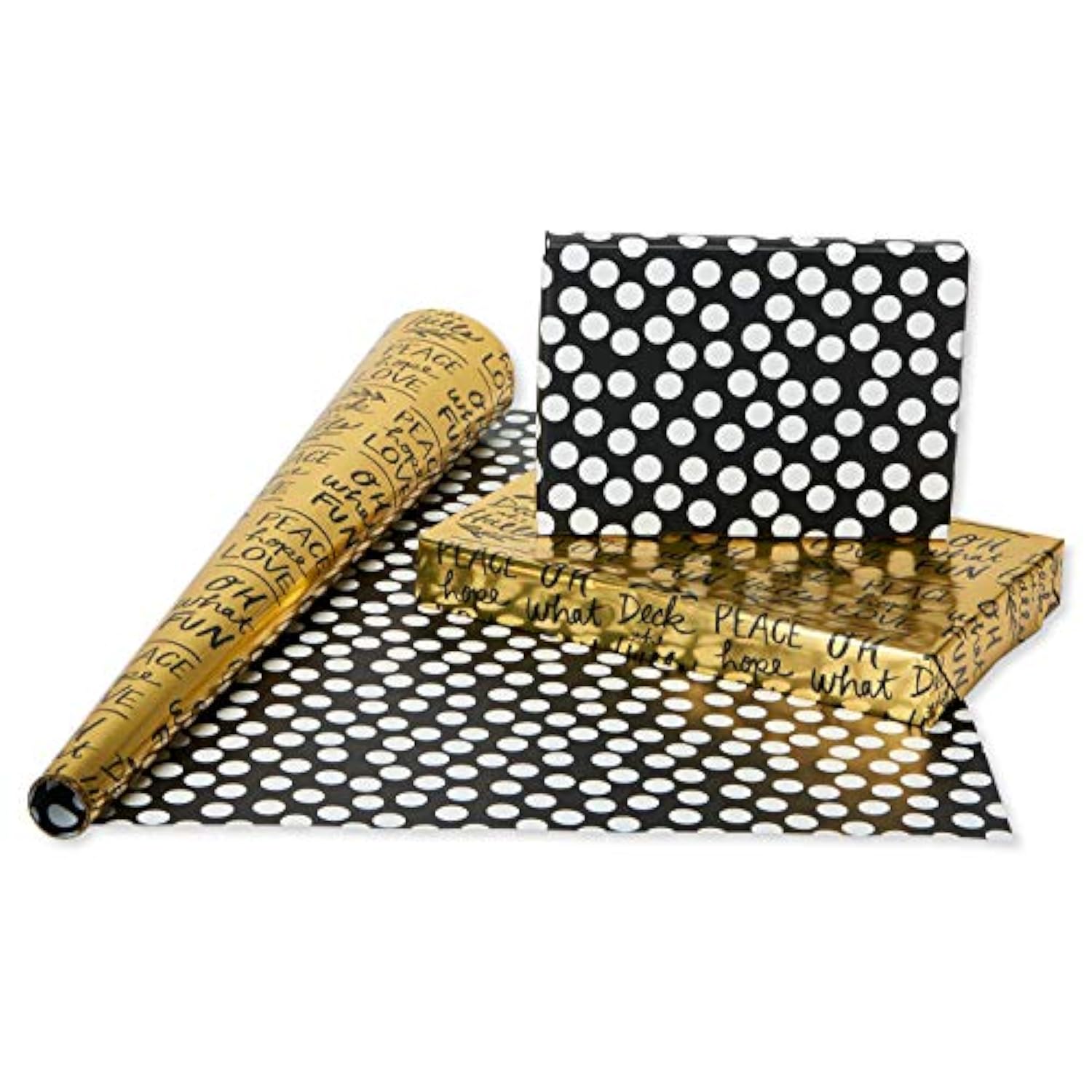 American Greetings Reversible Christmas Foil Wrapping Paper, Black and Gold, Plaid, Trees and Reindeer (4 Pack, 30", 80 sq. ft.)