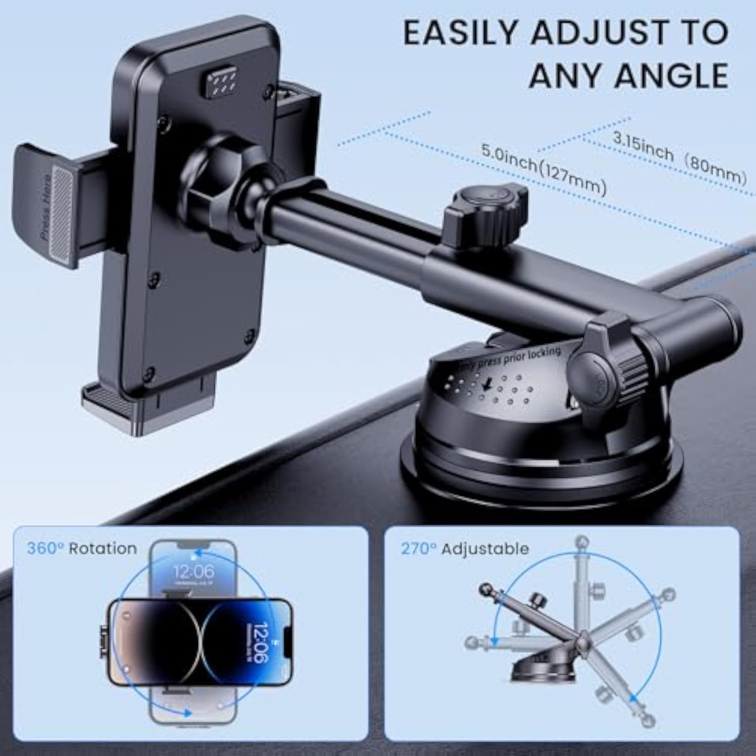 Phone Holder Car [Military-Grade Suction] Universal Mount for iPhone & Android