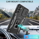 Samsung Galaxy S21 Case with Slide Camera Cover and HD Screen Protector, 360° Rotated Metal Kickstand, 14FT Military Grade Shockproof Protective Cover for Samsung S21, Black