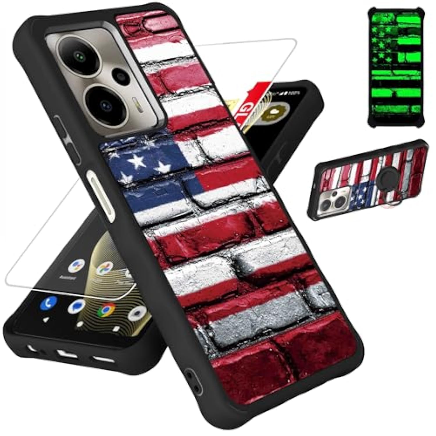 For Cricket Outlast 5G Case Compatible For Att At&T Motivate Pro 5G Phone Case 2024 Cover [With Tempered Glass Screen Protector][Hard Pc + Soft Silicone][Ring Support] [Luminous Effect] Ygh-Gq