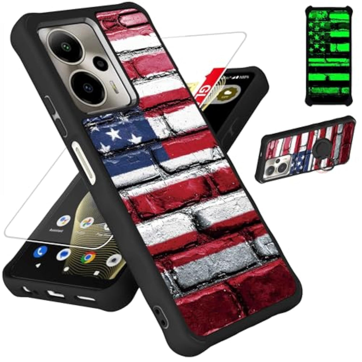 For Cricket Outlast 5G Case Compatible For Att At&T Motivate Pro 5G Phone Case 2024 Cover [With Tempered Glass Screen Protector][Hard Pc + Soft Silicone][Ring Support] [Luminous Effect] Ygh-Gq