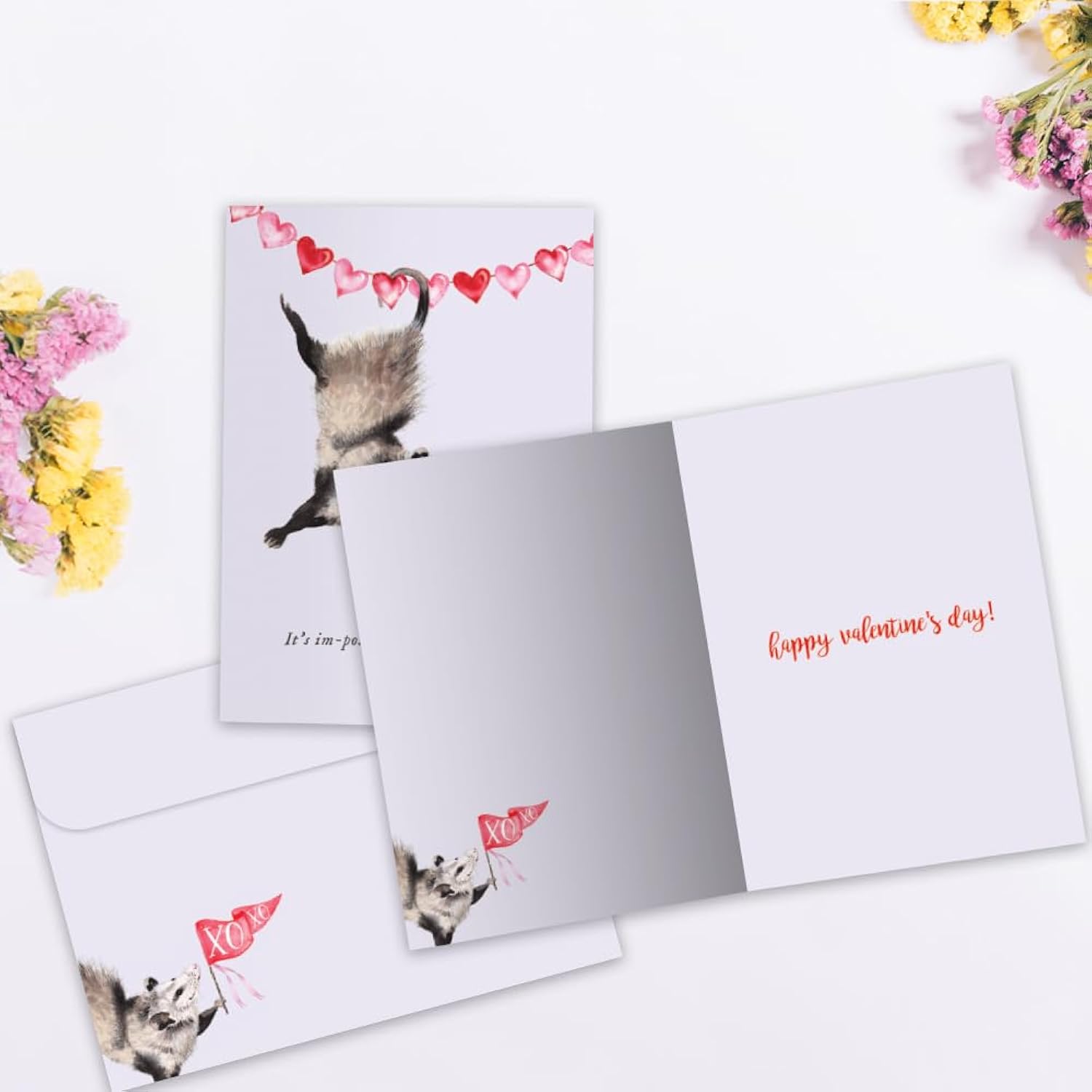Tree-Free Greetings - Valentine's Day Greeting Card - Artful Designs - 1 Card + Matching Envelope - Made in USA - 100% Recycled Paper - 5 x 7 - Possum Love (SC20878)