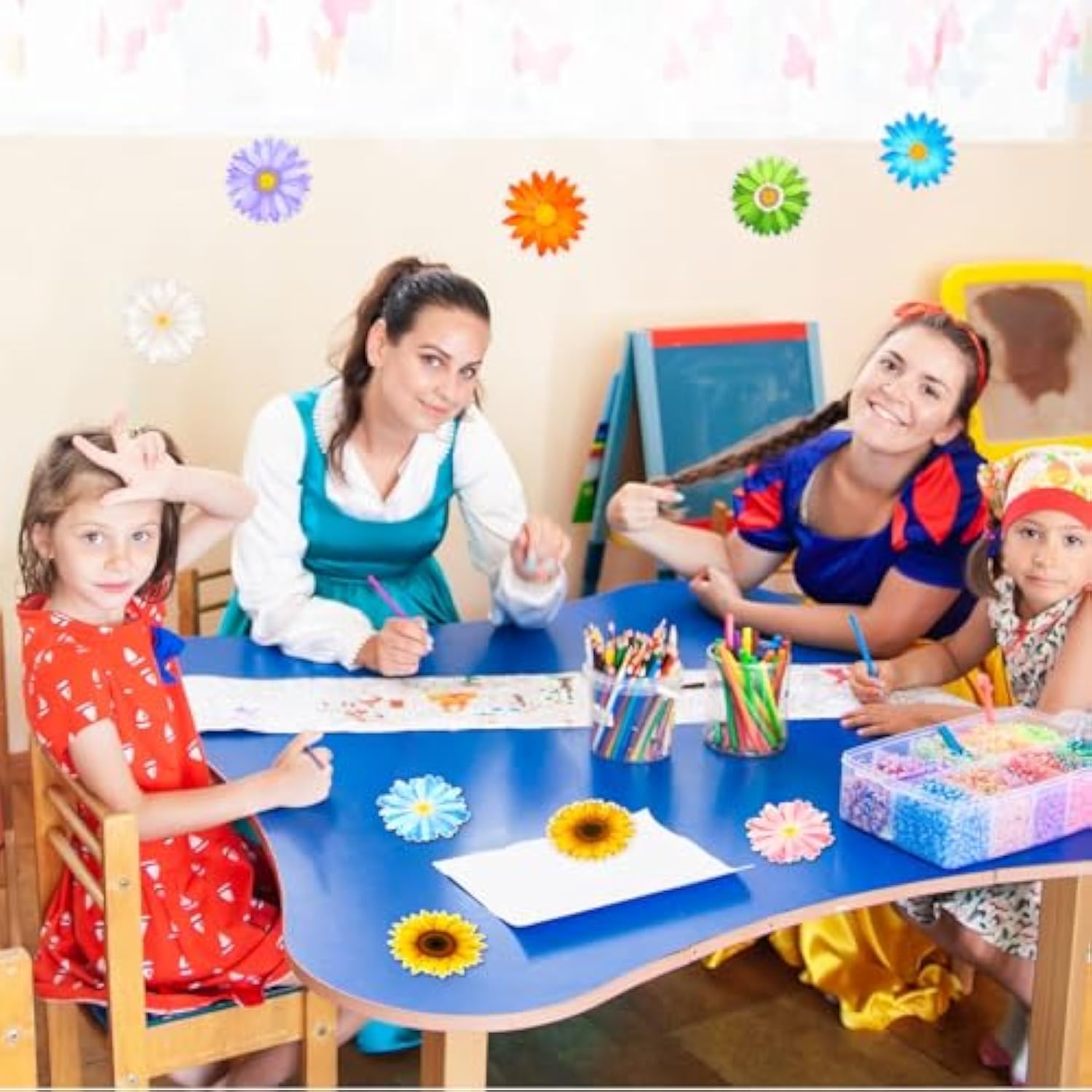 63Pcs Spring Flowers Cutouts Paper With 100Pcs Glue Points For Wall Bulletin Board Decorations Or Theme Party Or Classroom Decor Supplies