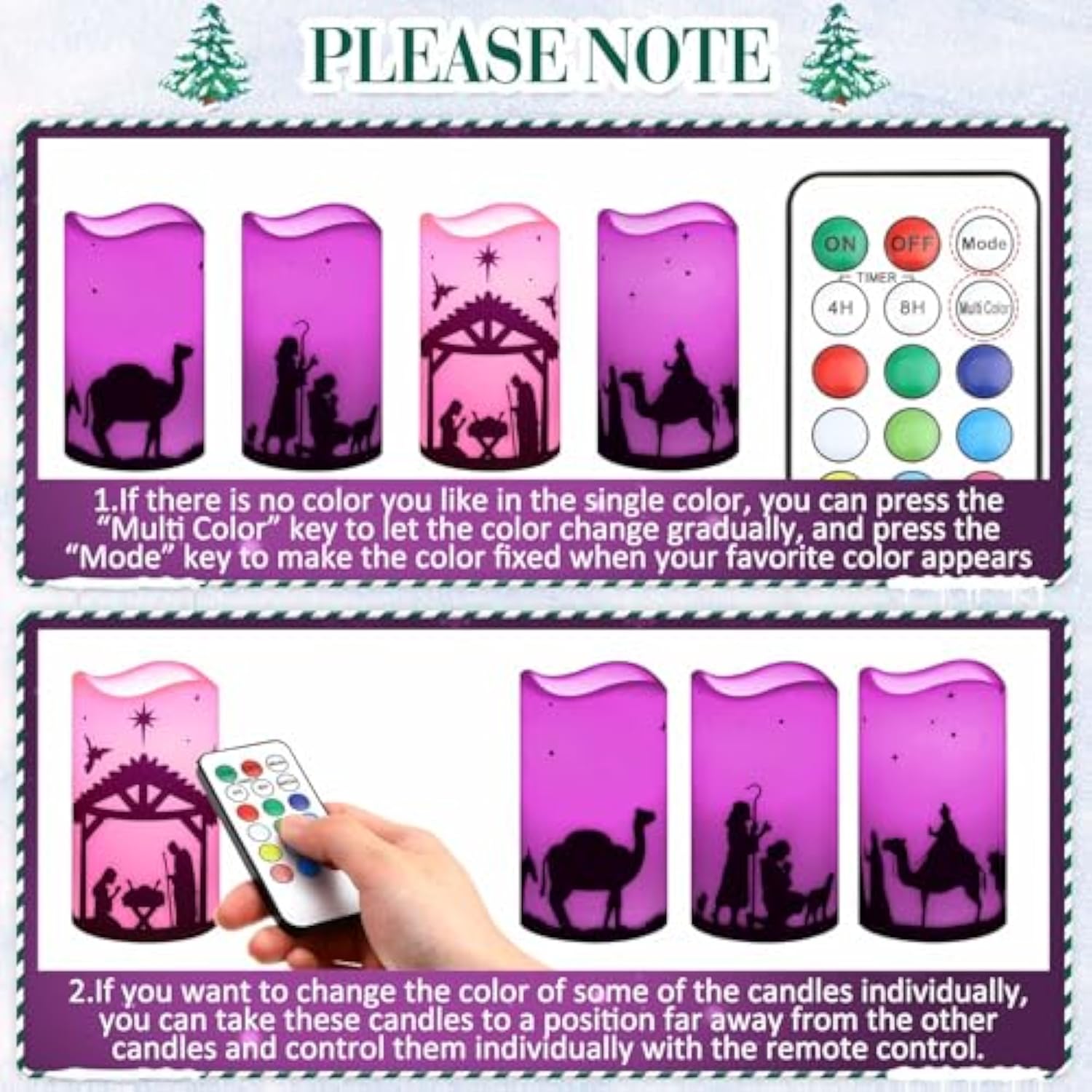 4 Pcs Advent Candles With Timer Battery Operated Led Flameless Christmas Pillar Candles For Church Home Wreath Holiday Decor