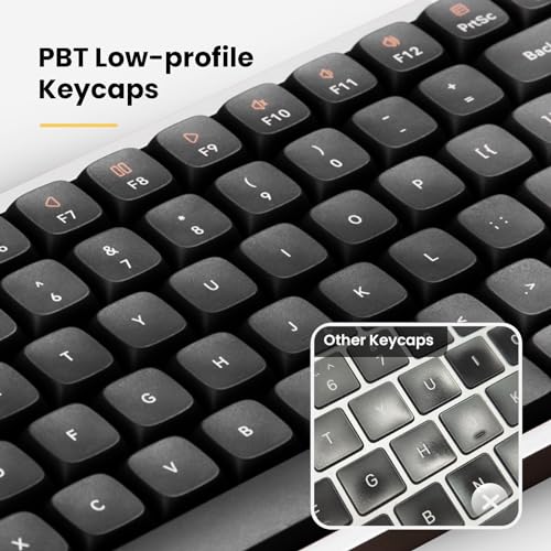 Flow Low Profile Mechanical Keyboard, 100 Keys Rechargeable Wireless Keyboards With Bluetooth And Wired Connection For Windows, Mac Os/Black Phantom Tactile Switches