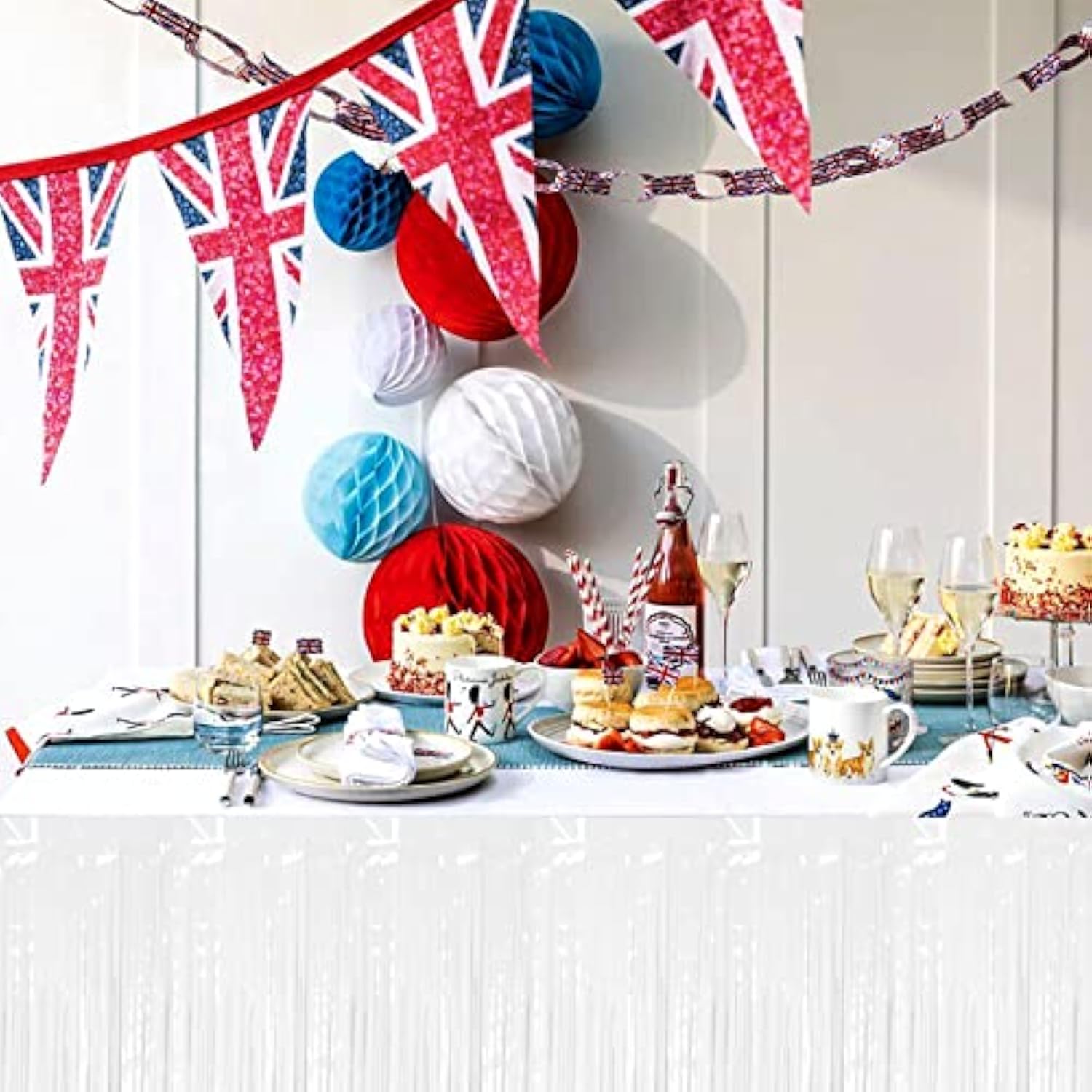 6 Pack 29X108 Inch White Metallic Foil Fringe Table Skirts Banner For Tinsel Streamer Garland Curtains Backdrop For Parade Floats Wedding Baby Shower Birthday Christmas Halloween Party Decoration