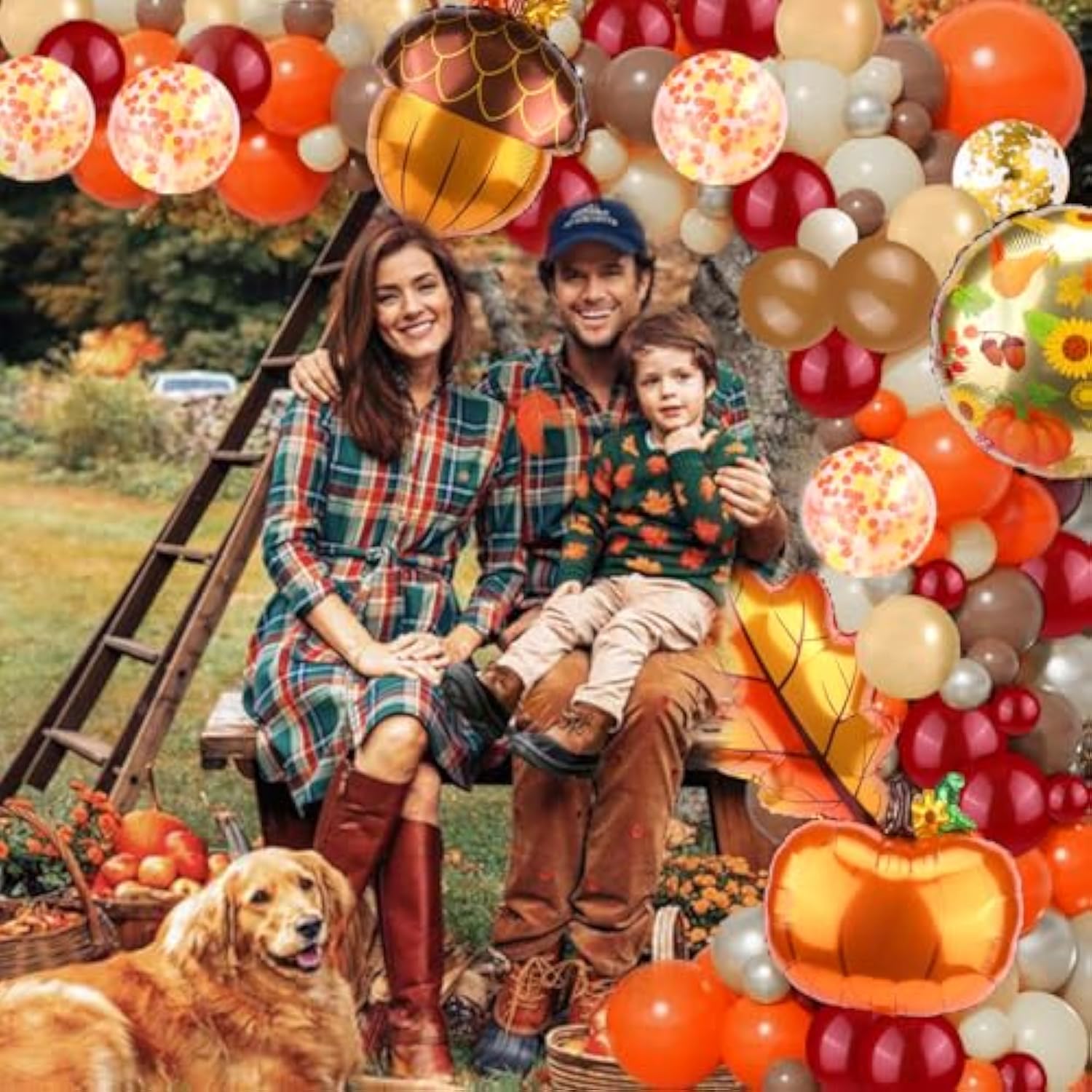 141Pcs Fall Confetti Balloons Pumpkin Maple Leaf Pine Nuts Party Decor