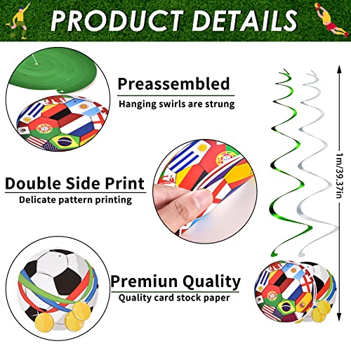 28pcs Soccer Hanging Swirls for Party Decorations, 12Pcs Soccer Flag Hanging Swirls and 16pcs Hanging Swirls for Soccer Birthday Party Home Sports Club Bar Decorations