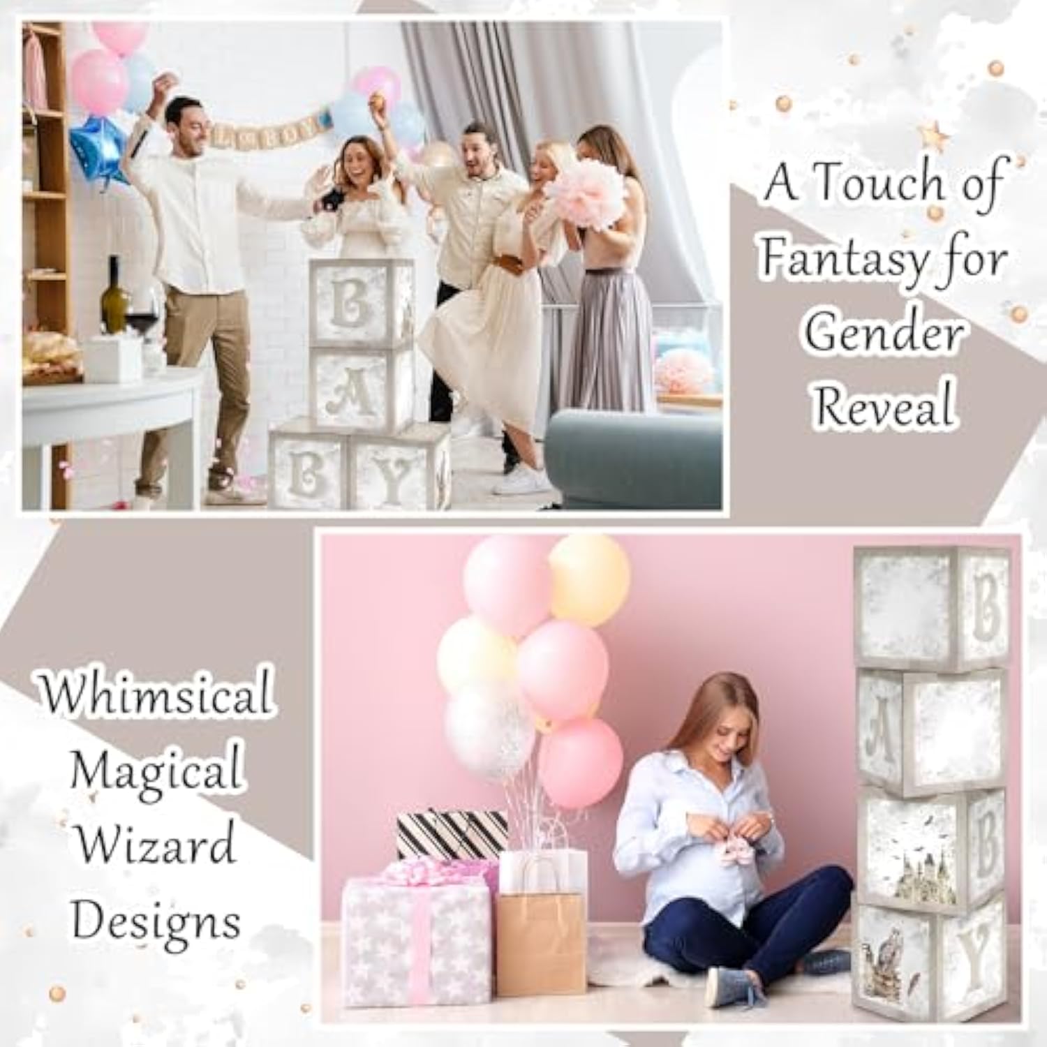 4 Pcs Magical Wizard Baby Shower Boxes - Gender Reveal & Party Decorations