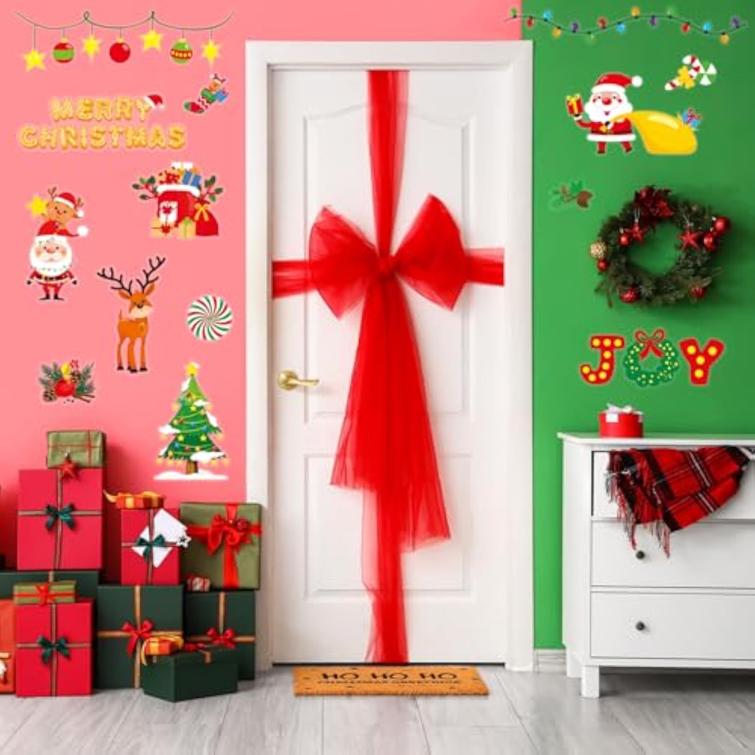 Christmas Wall Decals 124 Pieces Merry Christmas Wall Stickers Santa Snowman Winter Snowflakes Xmas Candy Stickers For Wall Window Door Bedroom Garage Home Office Decor