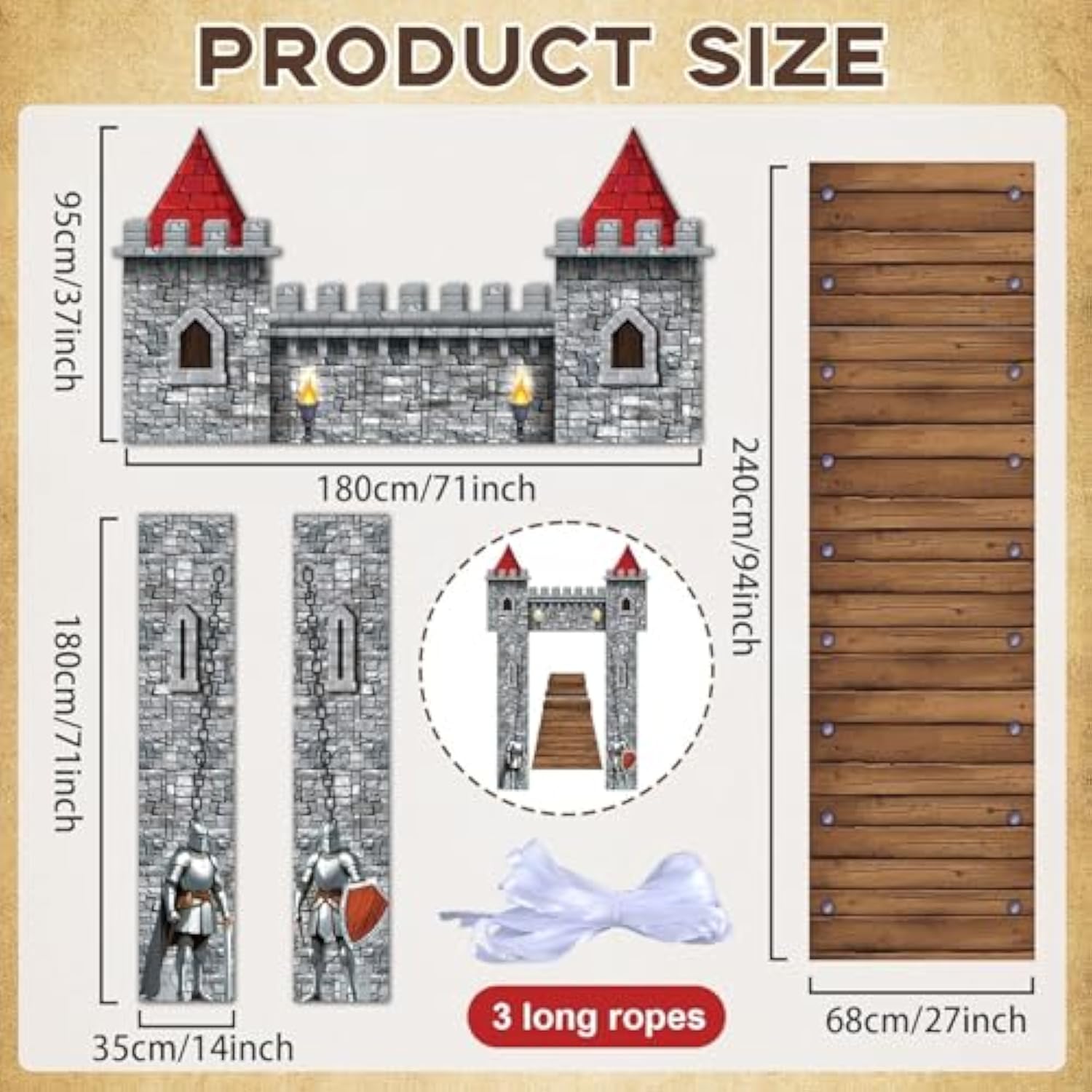 4Pcs Medieval Castle Entryway Hanging Banners Knight Party Decorations